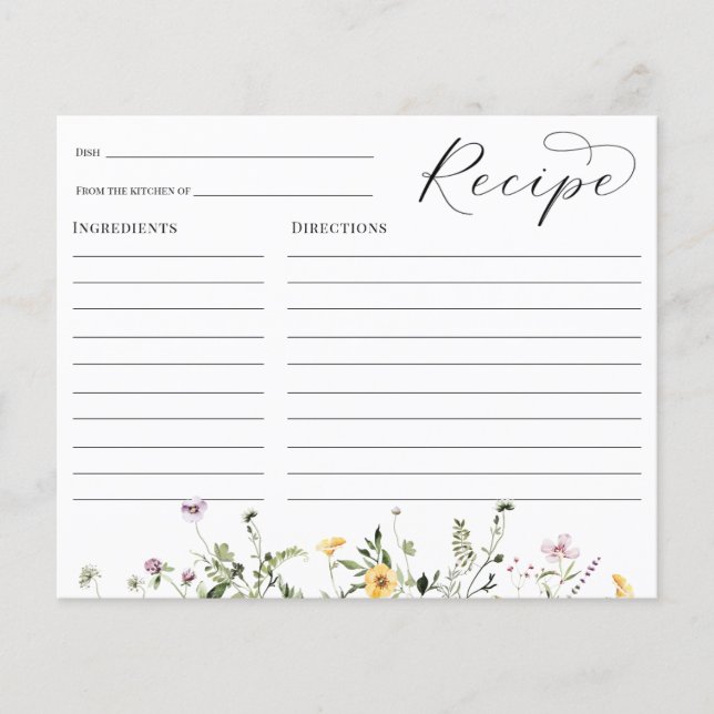 Tarjeta de receta para la ducha de flores silvestr (Anverso)