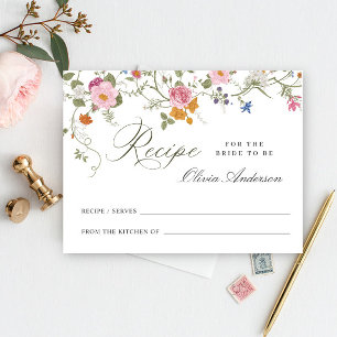 Tarjeta de receta para la ducha de flores silvestr