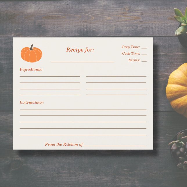 Tarjeta de receta para la ducha de la novia de cal (Pumpkin Recipe Card)