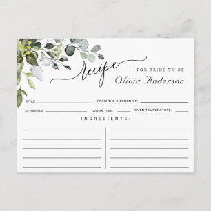 Tarjeta de receta para la ducha de la novia Eucaly