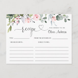 Tarjeta de receta para la ducha de la novia Eucaly