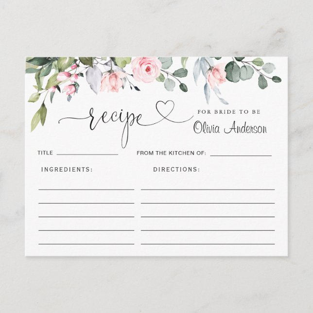 Tarjeta de receta para la ducha de la novia Eucaly (Anverso)