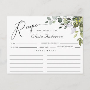 Tarjeta de receta para la ducha de la novia Eucaly
