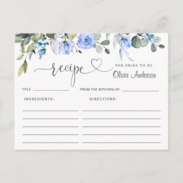 Tarjeta de receta para la ducha de la novia Eucaly (Anverso)