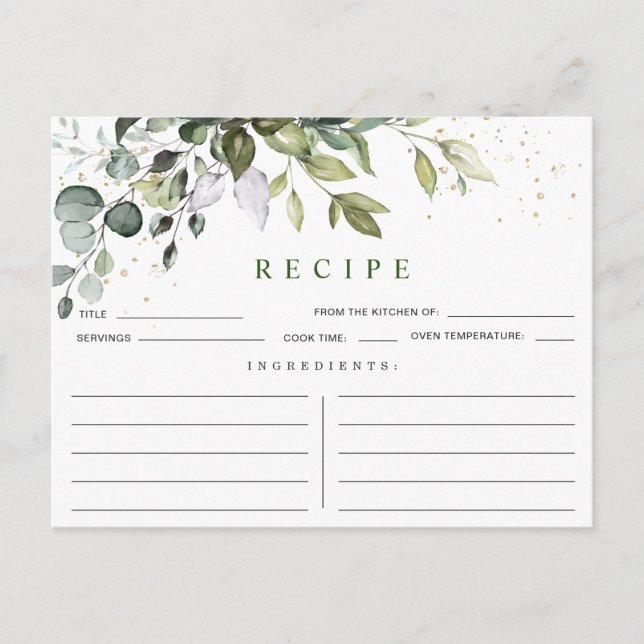 Tarjeta de receta para la ducha de la novia Eucaly (Anverso)