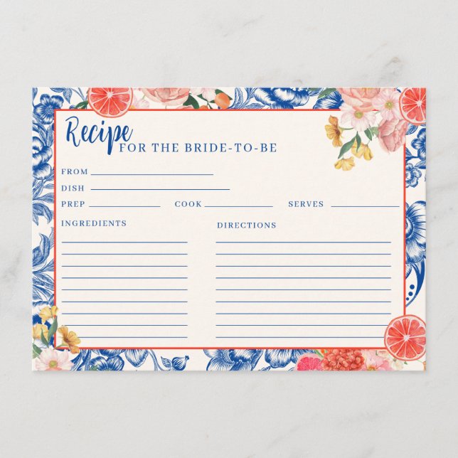 Tarjeta de receta para la ducha de novia Aperol Sp (Anverso)