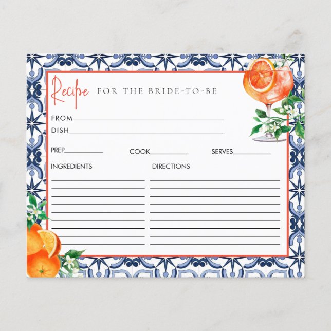 Tarjeta de receta para la ducha de novia Aperol Sp (Anverso)