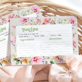 Tarjeta de receta para la ducha de novia con flore