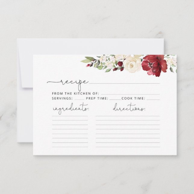 Tarjeta de receta para la ducha de novia en Borgoñ (Anverso)