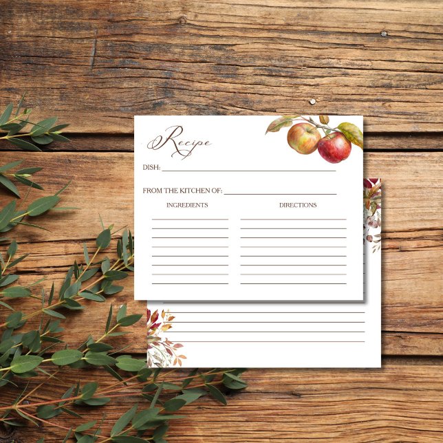 Tarjeta de receta para la ducha de novia en otoño  (Apple fall bridal shower recipe cards appley ever after recipe cards)