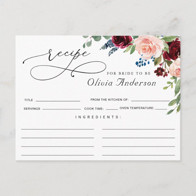 Tarjeta de receta para la ducha de novia Eucalyptu (Anverso)