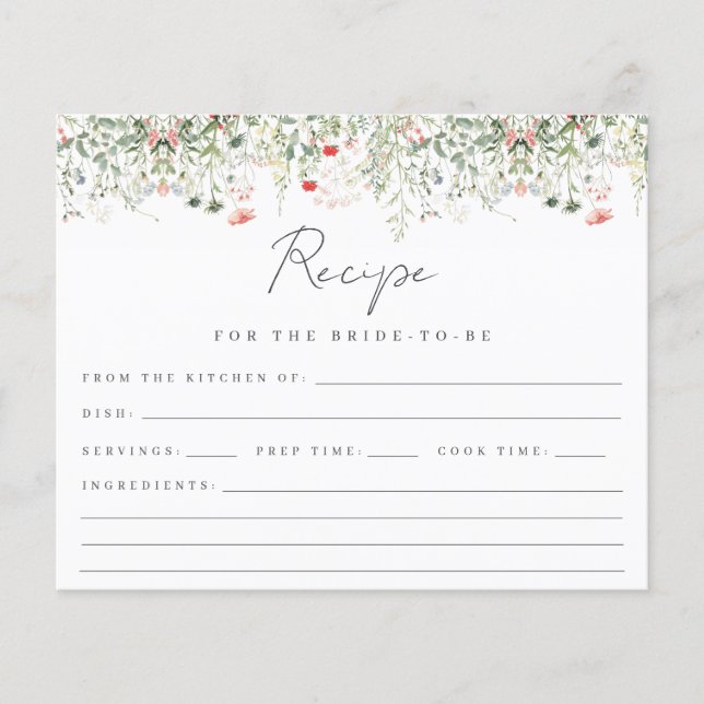 Tarjeta de receta para la ducha de novia Wildflowe (Anverso)