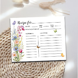 Tarjeta de receta para mariposas y flores silvestr