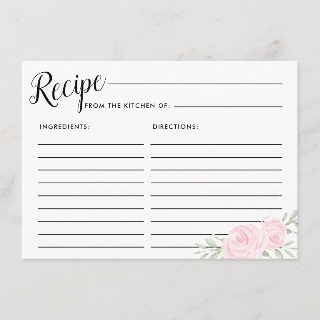 Tarjeta de receta para novia floral rosa rosa rosa (Anverso)