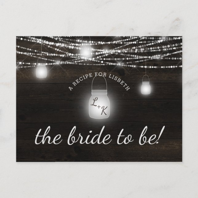 Tarjeta de Receta para Novia Rústica de Madera de  (Anverso)