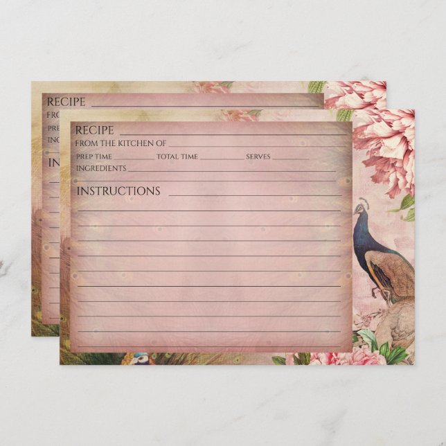 Tarjeta de receta para novias Peacock Peony Chinoi (Anverso / Reverso)