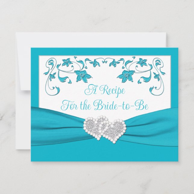 Tarjeta de receta para novios turquesa, Silver Lov (Anverso)