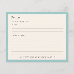Tarjeta de receta personalizada Aqua Blue Border s