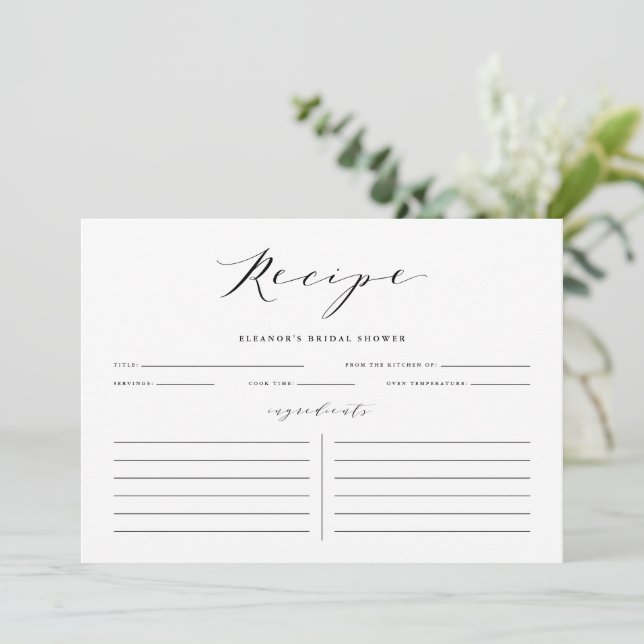 Tarjeta de receta personalizada Black Script Minim (Anverso de pie)