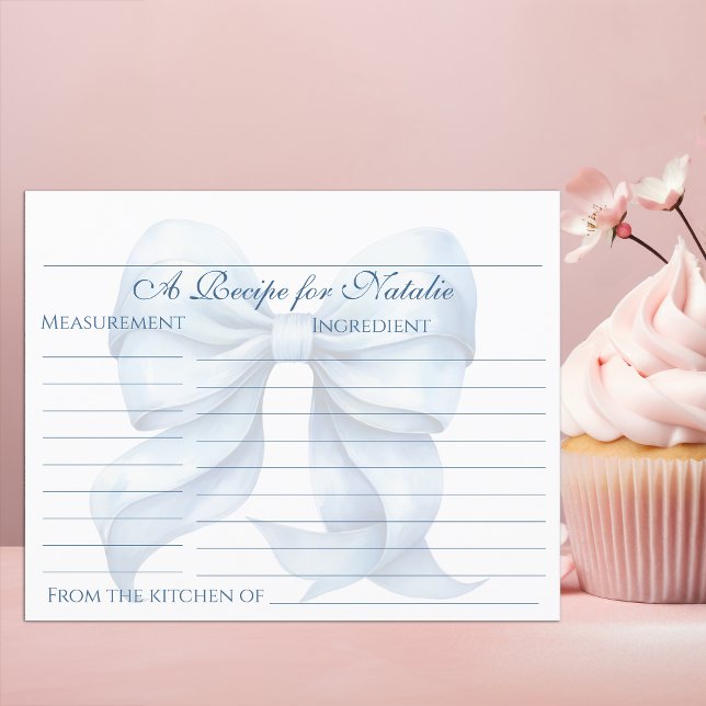 Tarjeta de receta personalizada Blue Bow Bridal Sh (Subido por el creador)
