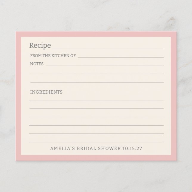 Tarjeta de receta personalizada de borde rosa clar (Anverso)