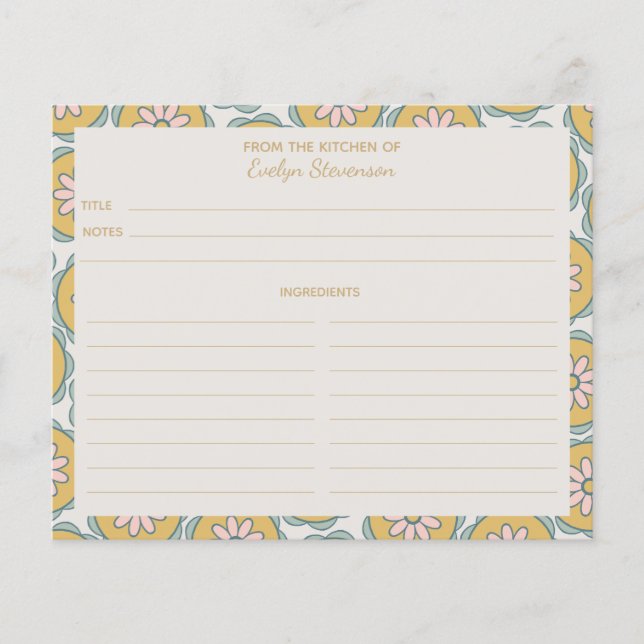 Tarjeta de receta personalizada Retro Boho Mandala (Anverso)