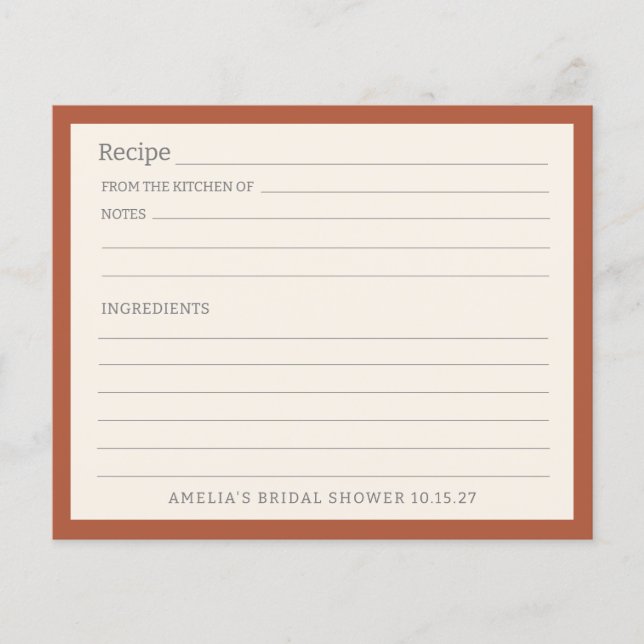 Tarjeta de receta personalizada simple de Naranja  (Anverso)