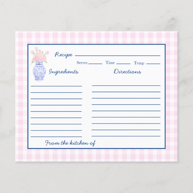 Tarjeta de receta preppy Grandmillennial Ginger Ja (Anverso)
