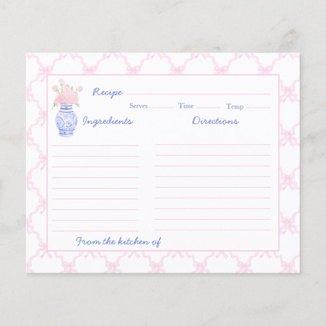 Tarjeta de receta preppy Grandmillennial Ginger Ja (Anverso)
