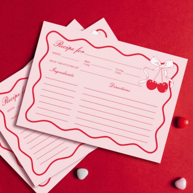 Tarjeta de receta Red Bow Valentines Bridal Shower (Subido por el creador)