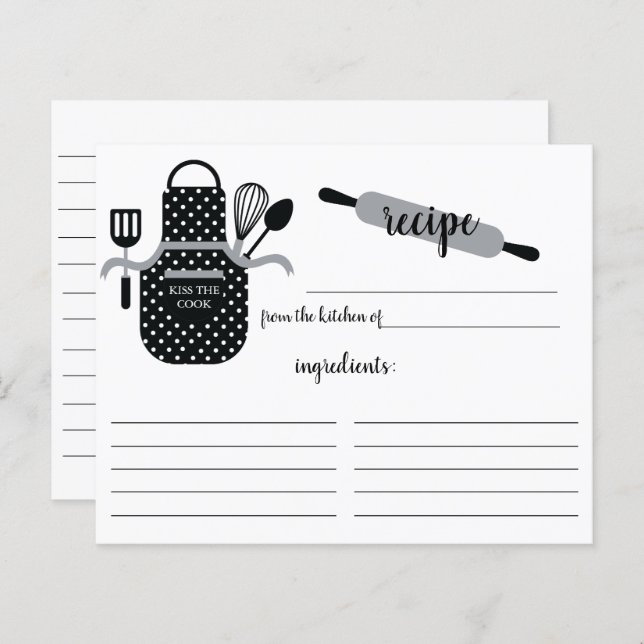 Tarjeta de receta Retro Black Apron Kitchon Tools (Anverso / Reverso)