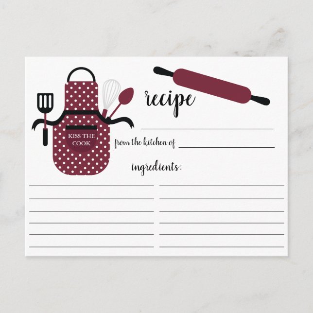 Tarjeta de receta Retro Burgundy Apron Kitchen Too (Anverso)