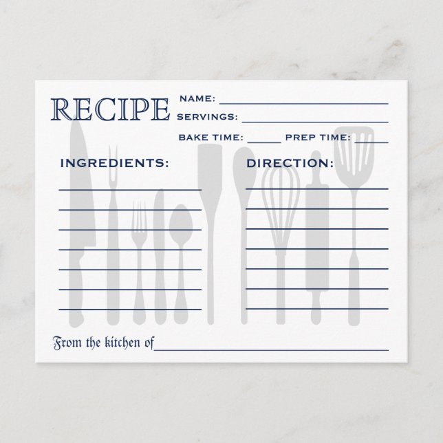 Tarjeta de receta retro con herramientas de cocina (Anverso)