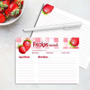 Tarjeta de receta Retro de fresa Baby Shower Gingh