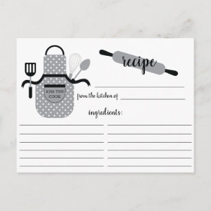 Tarjeta de receta Retro Gray Apron Kitchon Tools