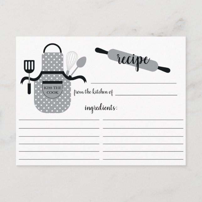Tarjeta de receta Retro Gray Apron Kitchon Tools (Anverso)
