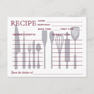 Tarjeta de receta retro Herramientas de cocina a r
