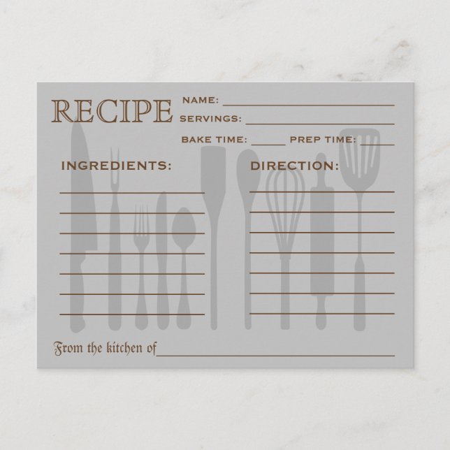 Tarjeta de receta retro Herramientas de cocina tac (Anverso)