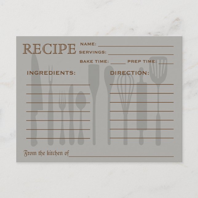 Tarjeta de receta retro Herramientas de cocina tac (Anverso)