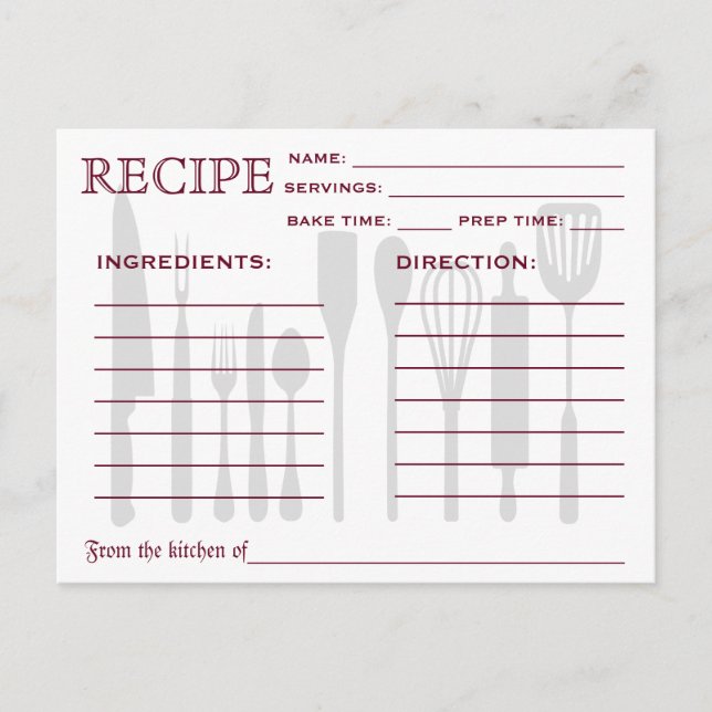 Tarjeta de receta retro Herramientas de cocina tac