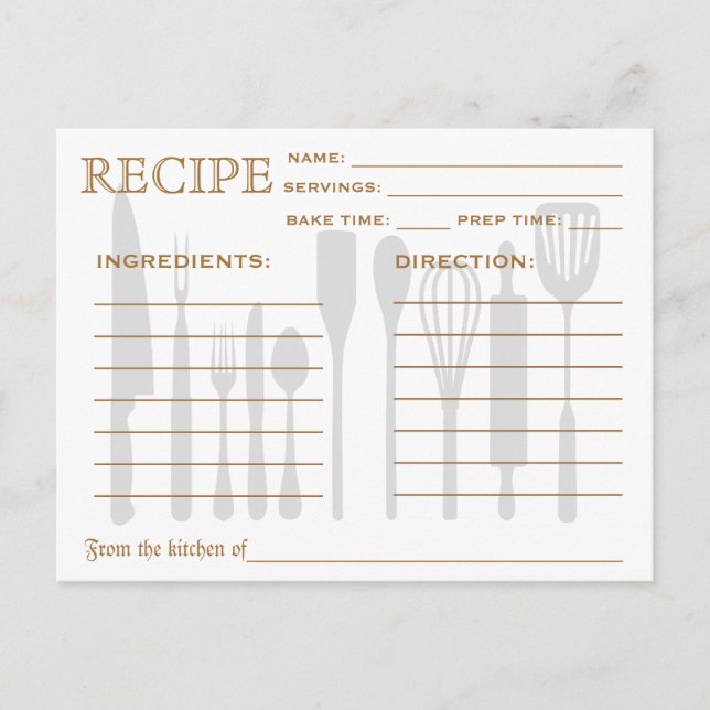 Tarjeta de receta retro Herramientas de cocina tac (Anverso)