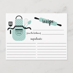 Tarjeta de receta Retro Mint Apron Kitchon Tools