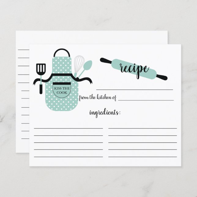 Tarjeta de receta Retro Mint Apron Kitchon Tools (Anverso / Reverso)