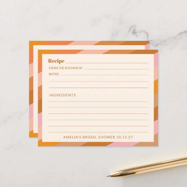 Tarjeta de receta Retro Naranja Rosado Personaliza (Anverso/Reverso In Situ)