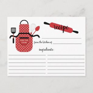 Tarjeta de receta Retro Red Apron Kitchen Tools