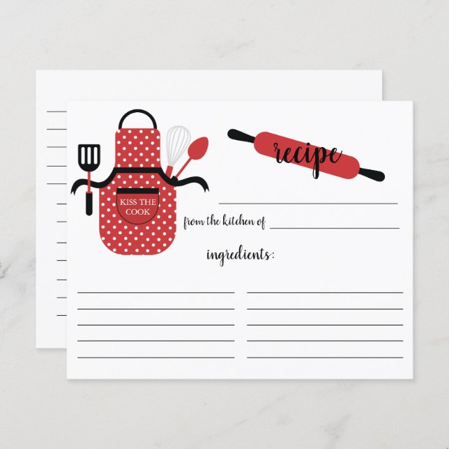 Tarjeta de receta Retro Red Apron Kitchen Tools (Anverso / Reverso)
