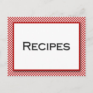 Tarjeta de receta roja de Gingham Check