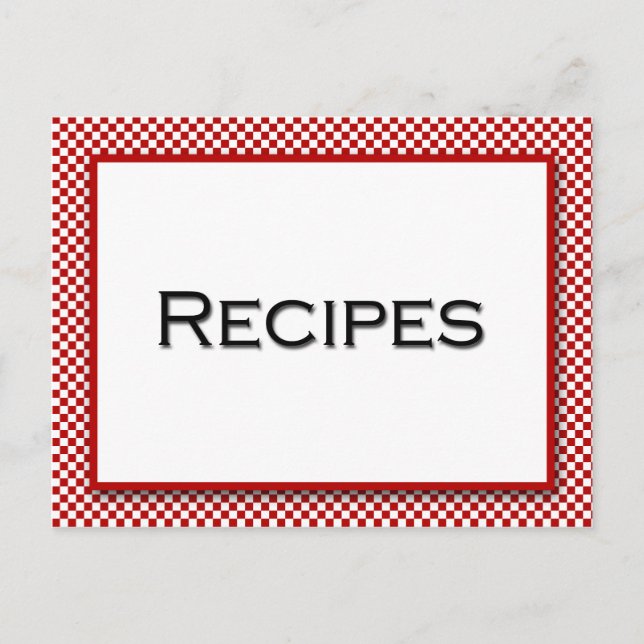 Tarjeta de receta roja de Gingham Check (Anverso)