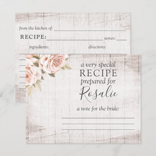 Tarjeta de Receta Romántica de Rosas de Madera Rús (Anverso / Reverso)