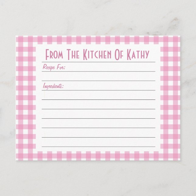 Tarjeta de Receta Rosa Gingham (Anverso)